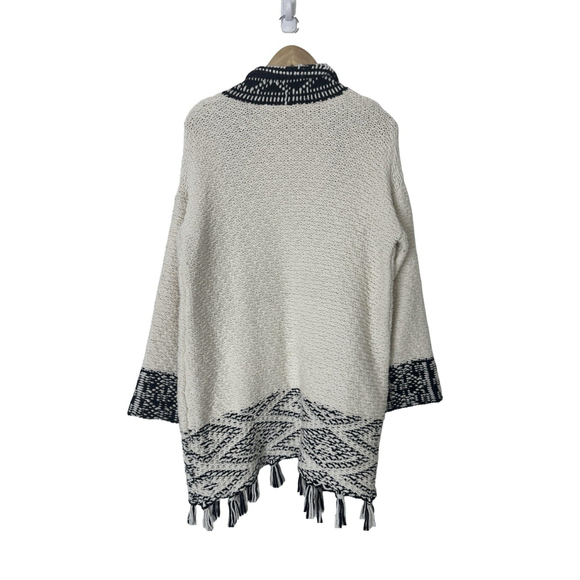 Soft Surroundings Open Aztec Fringed Cardigan Sweater Medium Cream Black Boho - Picture 5 of 11